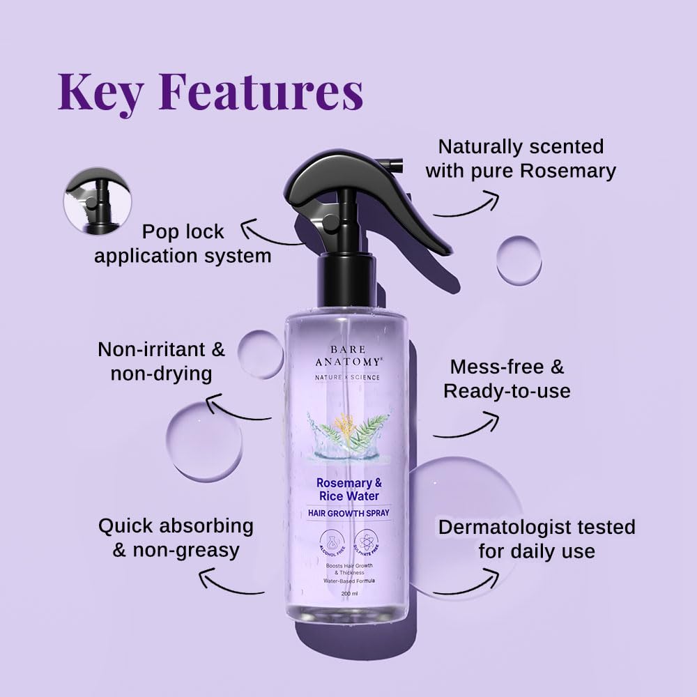 Rosemary & Rice Water Spray For Natural Hair Growth & Hair Thickness