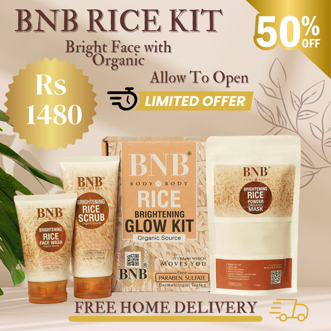 BNB 3 In 1 Rice Extract & Glow Kit - Rice Face Wash + Rice Scrub + Rice Face Mask