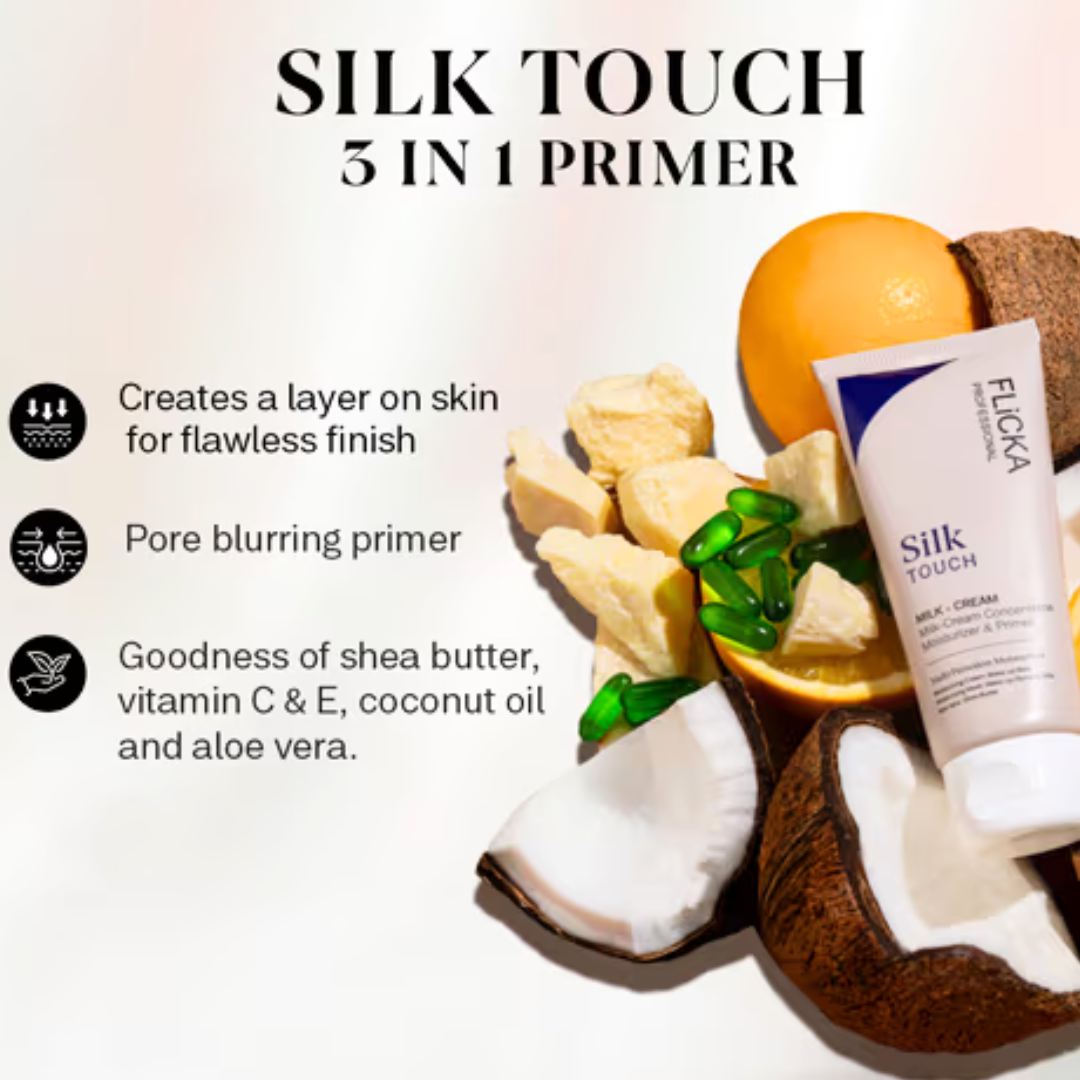 (Buy 1 get 1 free)Flicka Silk Touch 3 in 1 Moisturizer and Primer for Face | Long-Lasting, Flawless and Dewy Makeup Base | Pore Minimizer | All Skin Types