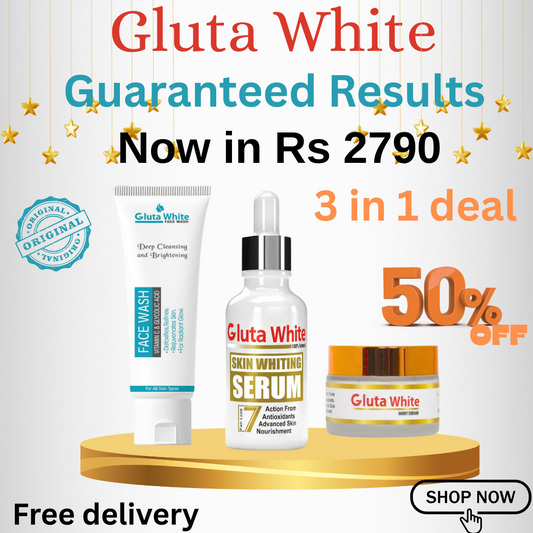 🌸 Gluta White – 3 in 1 Skin Whitening Deal  (Face Wash + Whitening Serum + Night Cream)